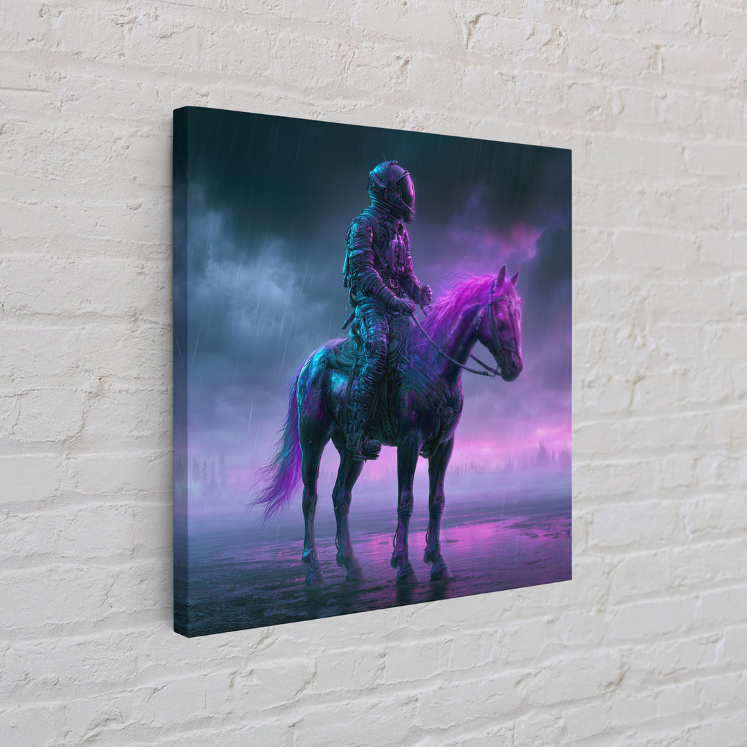 Space Explorer Horse Rider on Distant Planet Framed Canvas Print, Scifi Art, Wall Art, Living Room Decor, Oil Painting, Orbit, SCI-1x1-93