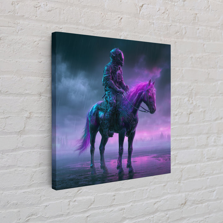 Space Explorer Horse Rider on Distant Planet Framed Canvas Print, Scifi Art, Wall Art, Living Room Decor, Oil Painting, Orbit, SCI-1x1-93