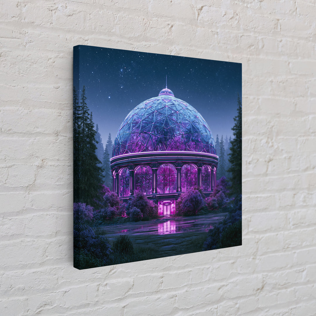 Futuristic Botanical Dome Framed Canvas Print, Scifi Art, Posters, Living Room Decor, Fine Art, Orbit, Pop Art, Mid Century Art, SCI-1x1-96