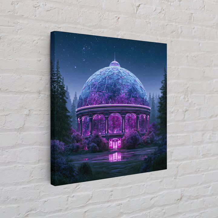 Futuristic Botanical Dome Framed Canvas Print, Scifi Art, Posters, Living Room Decor, Fine Art, Orbit, Pop Art, Mid Century Art, SCI-1x1-96
