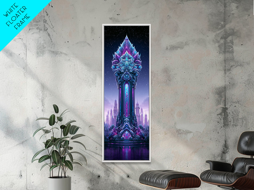 Futuristic Botanical Dome Framed Canvas Print, Scifi Art, Posters, Living Room Decor, Fine Art, Orbit, Pop Art, Mid Century Art, SCI-1x3-36