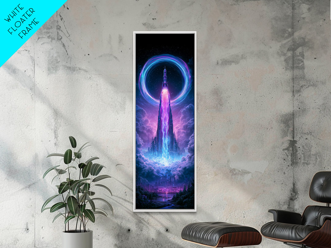 Retro Rocket Launching Through Cloud Rings Canvas Print, Scifi Art, Pop Art, Living Room Decor, Fine Art, Orbit, Gallery Decor, SCI-1x3-43
