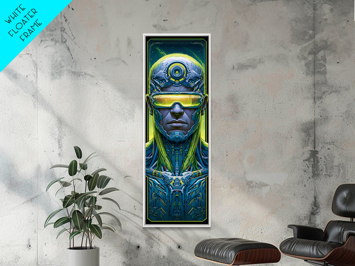Cyborg Portrait with Reflective Visor Framed Canvas Print, Scifi Art, Wall Art, Living Room Decor, Oil Painting, Orbit, SCI-1x3-45