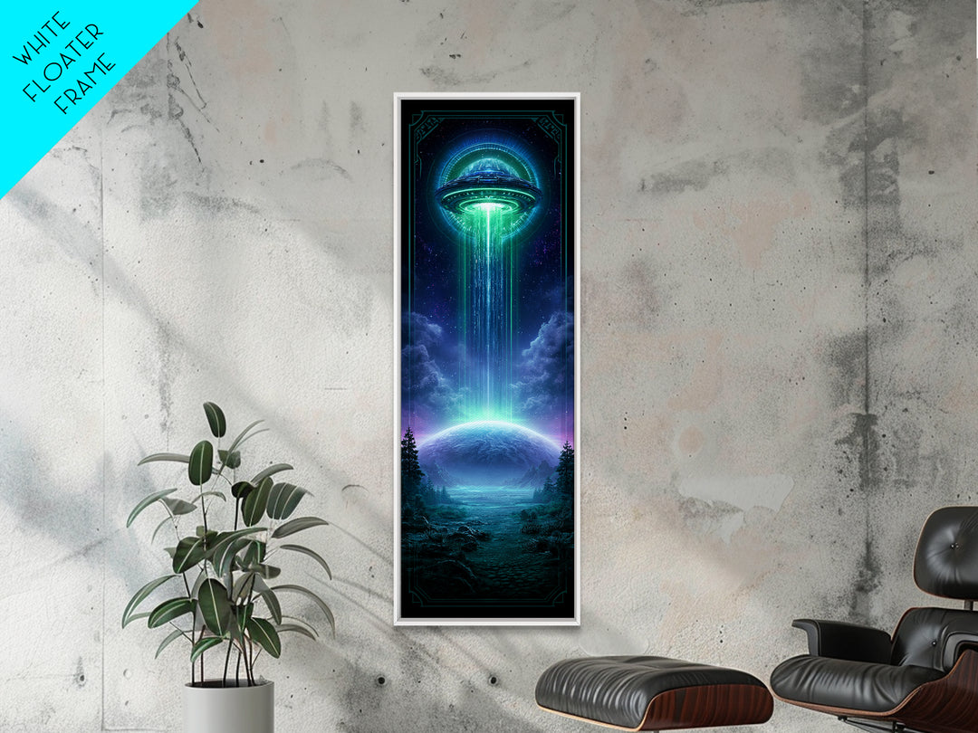 Distant Spaceship Above Alien Desert Planet Framed Canvas Print, Scifi Art, Art, Living Room Decor, Fine Art, Orbit, Modern Art, SCI-1x3-61