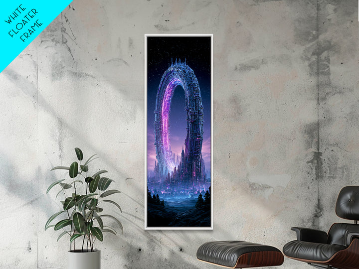 Giant Ring World Seen from a Valley Canvas Print, Scifi Art, Mid Century Art, Living Room Decor, Fine Art, Orbit, Neutral Decor, SCI-1x3-68