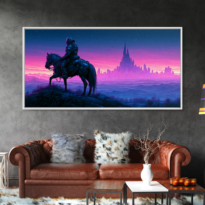 Space Explorer Horse Rider on Distant Planet Canvas Print, Scifi Art, Posters, Living Room Decor, Fine Art, Orbit, Pop Art, SCI-2x1-17