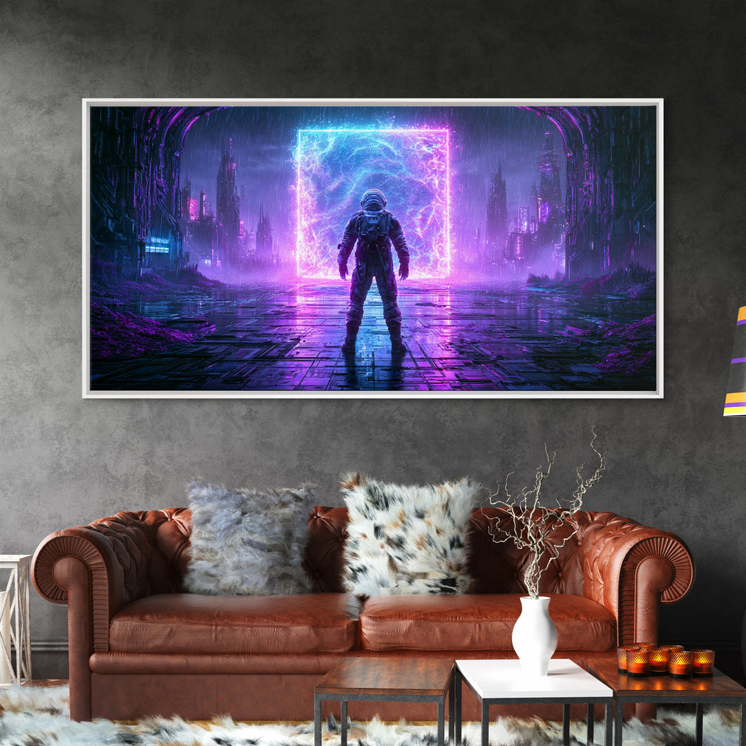 Astronaut Standing Before a Glowing Monolith Canvas Print, Scifi Art, Room Decor, Living Room Decor, Fine Art, Orbit, SCI-2x1-22