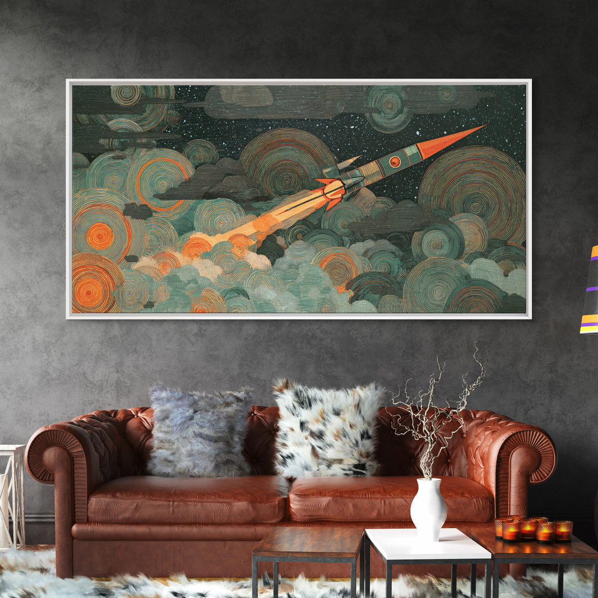 Crashed Satellite in a Desert Storm Canvas Print, Scifi Art, Decor, Living Room Decor, Fine Art, Orbit, Mid Century Art, SCI-2x1-39
