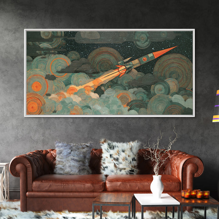 Crashed Satellite in a Desert Storm Canvas Print, Scifi Art, Decor, Living Room Decor, Fine Art, Orbit, Mid Century Art, SCI-2x1-39