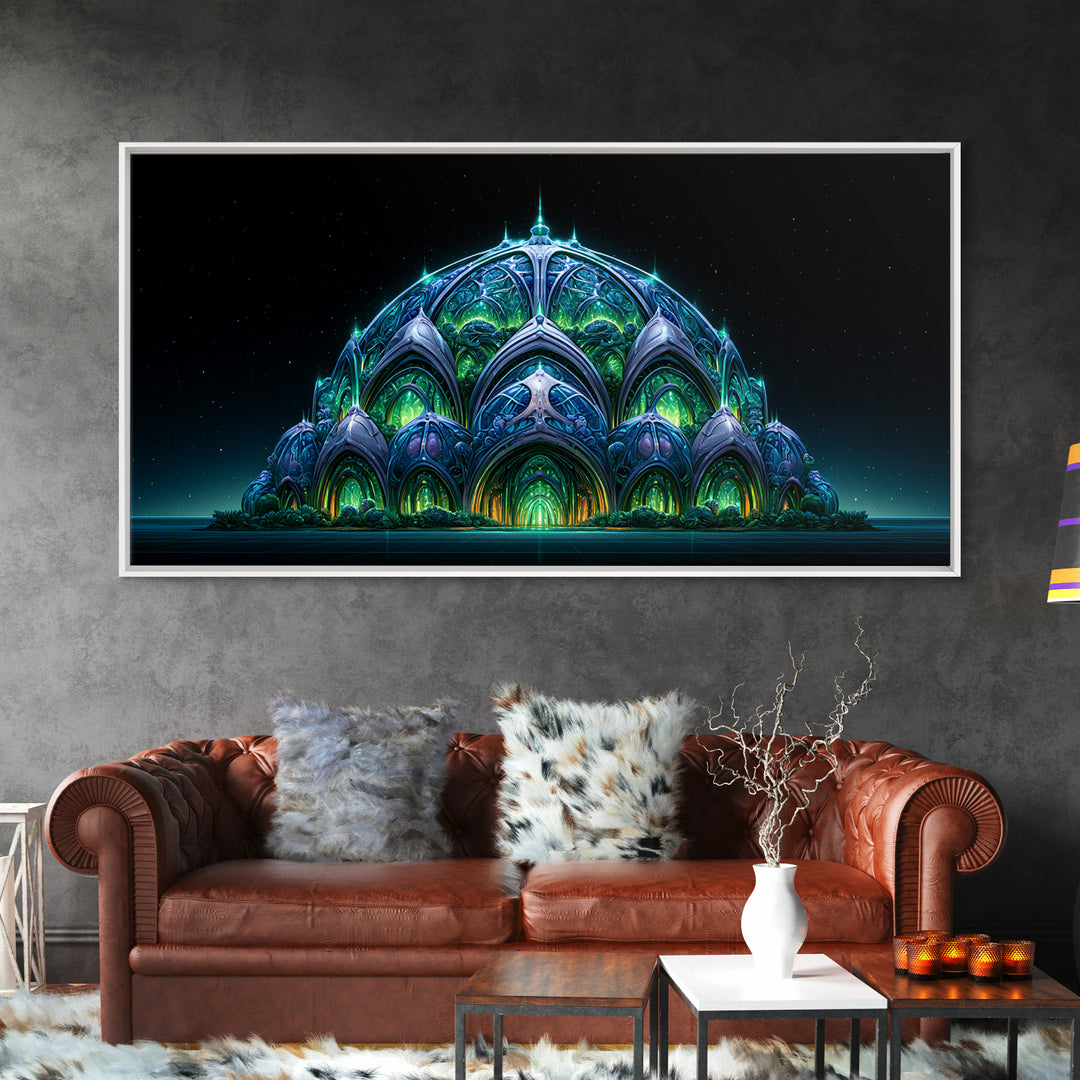 Futuristic Botanical Dome Canvas Print, Scifi Art, Textured Painting, Living Room Decor, Fine Art, Orbit, Canvas Wall Art, SCI-2x1-44
