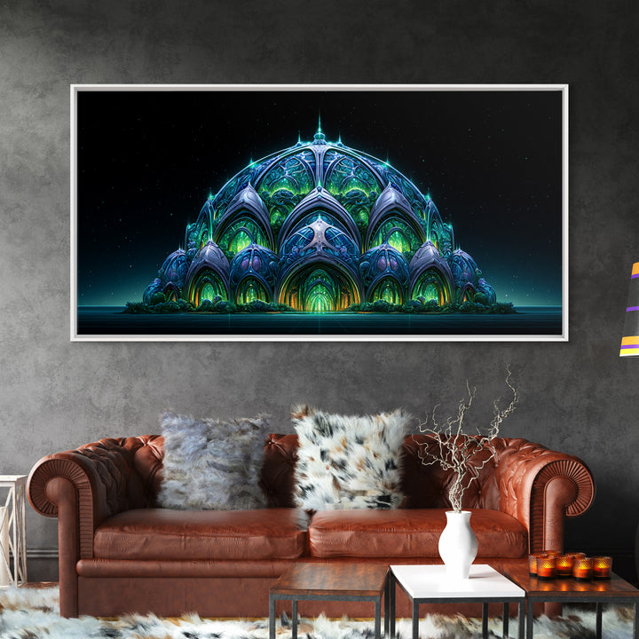 Futuristic Botanical Dome Canvas Print, Scifi Art, Textured Painting, Living Room Decor, Fine Art, Orbit, Canvas Wall Art, SCI-2x1-44