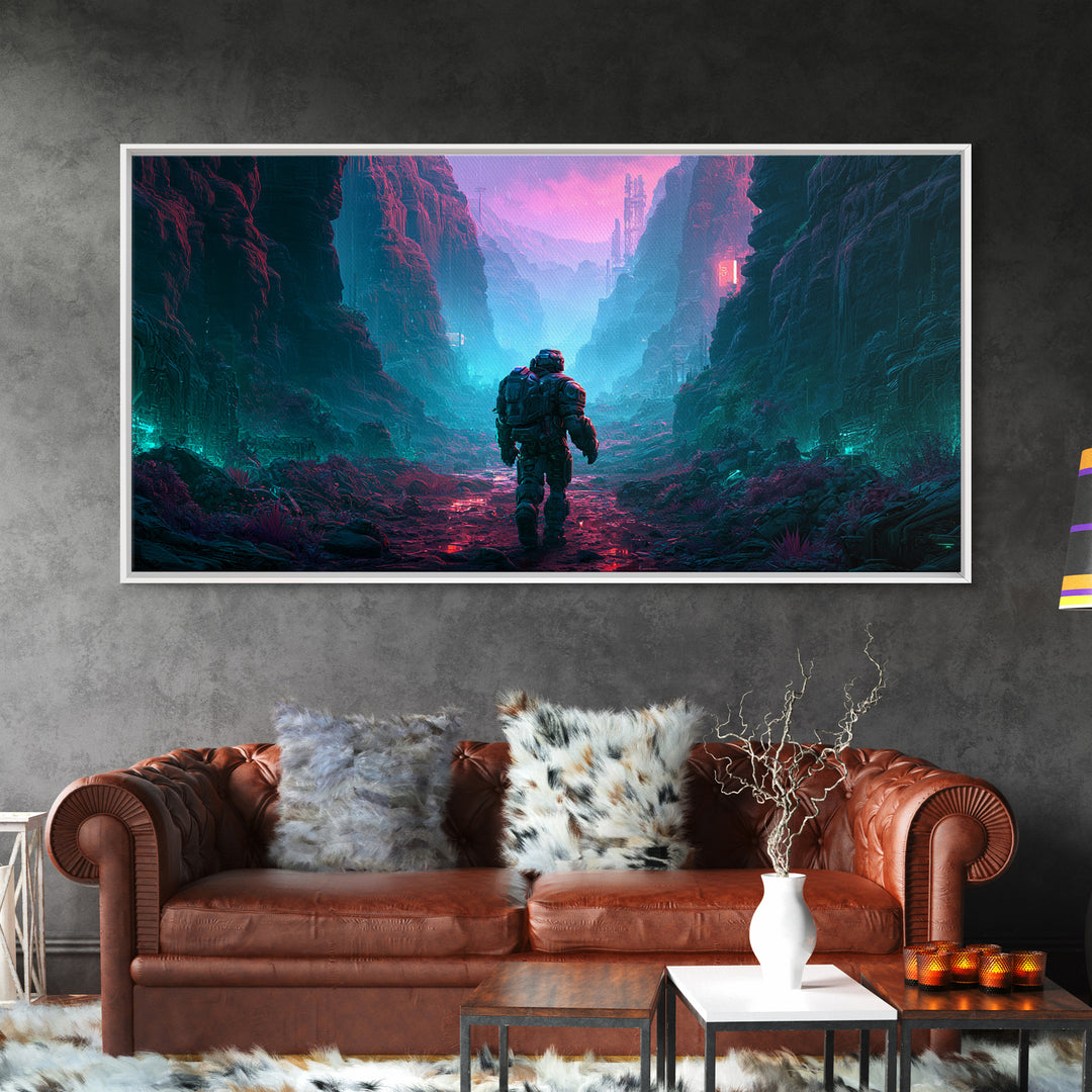 Robot Companion Crossing a Red Canyon Canvas Print, Scifi Art, Art, Living Room Decor, Orbit, Modern Art, Living Room Art, SCI-2x1-48