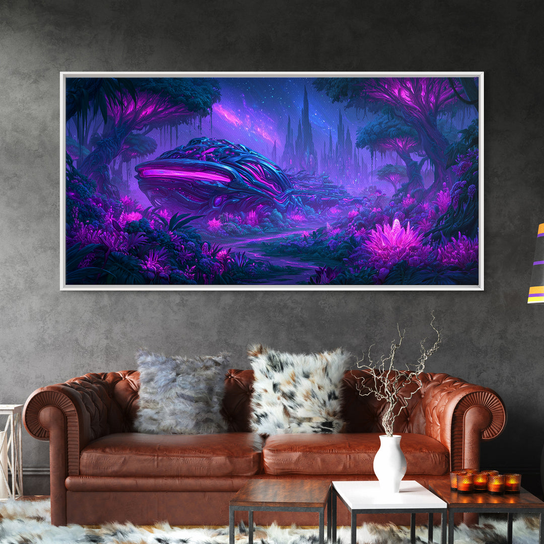 Alien Jungle with Bioluminescent Plants Canvas Print, Scifi Art, Canvas Print, Living Room Decor, Fine Art, Orbit, Weird Art, SCI-2x1-49