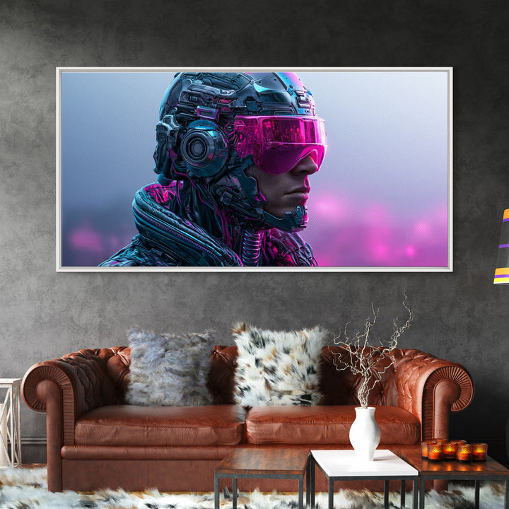 Cyborg Portrait with Reflective Visor Framed Canvas Print, Scifi Art, Original Art, Living Room Decor, Fine Art, Orbit, SCI-2x1-5