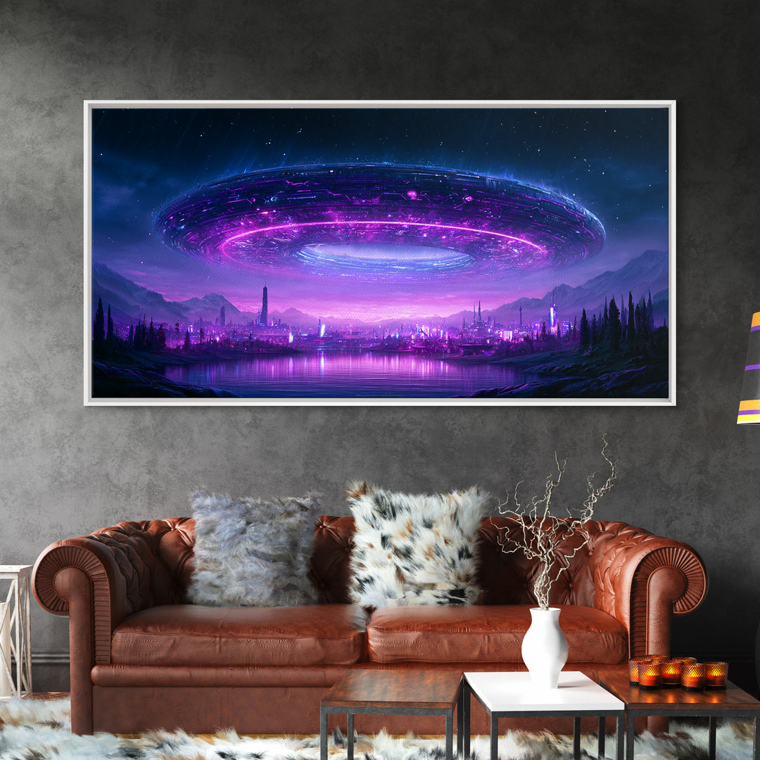 Giant Ring World Seen from a Valley Canvas Print, Scifi Art, Wall Decor, Living Room Decor, Fine Art, Orbit, Living Room Art, SCI-2x1-52