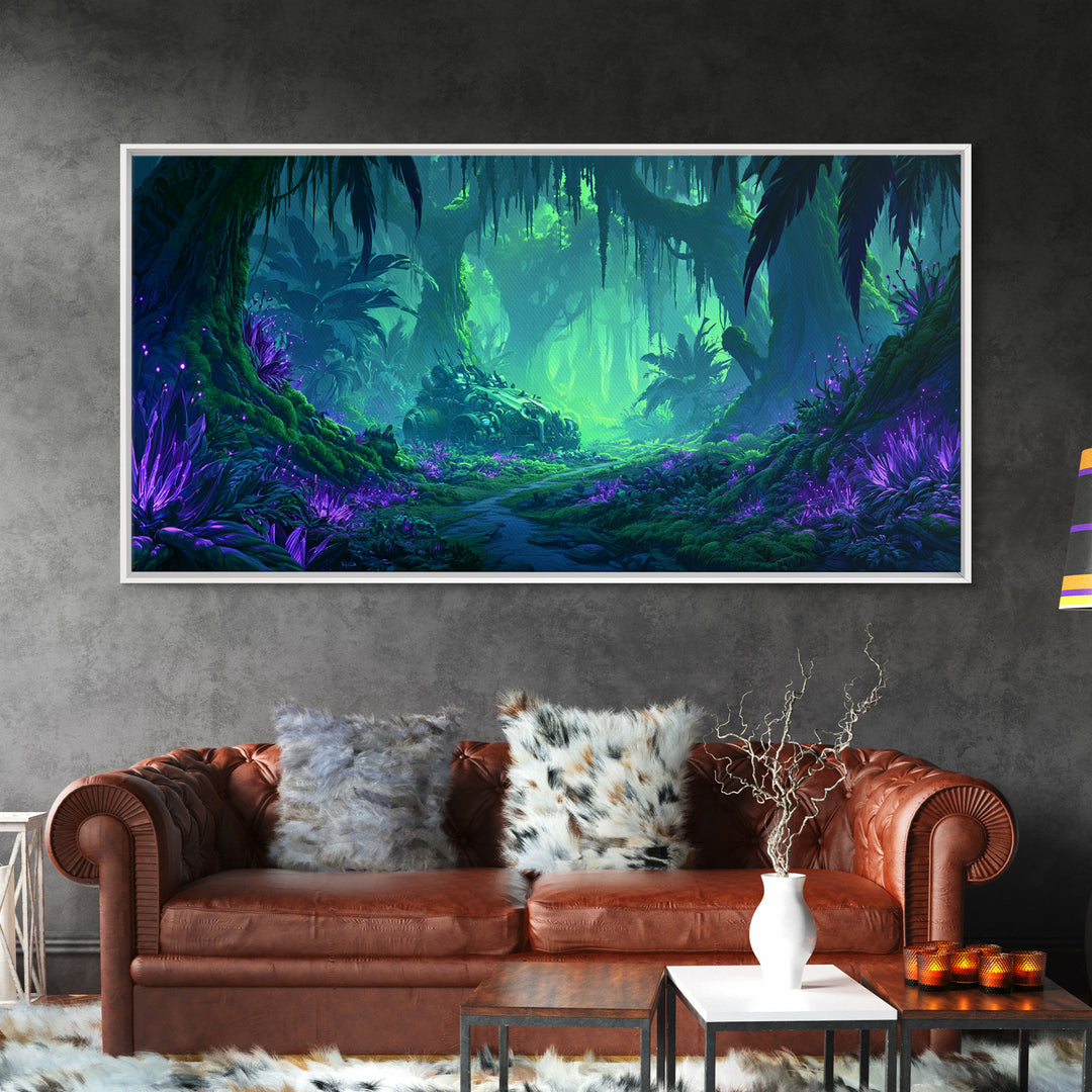 Alien Jungle with Bioluminescent Plants Canvas Print, Scifi Art, Canvas Print, Living Room Decor, Fine Art, Orbit, Weird Art, SCI-2x1-73