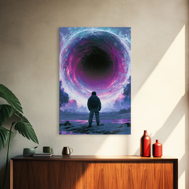Wormhole Opening over Barren Landscape Framed Canvas Print, Scifi Art, Digital Art, Living Room Decor, Oil Painting, Orbit, SCI-2x3-25