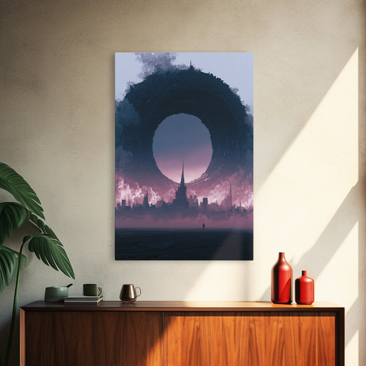 Wormhole Opening over Barren Landscape Canvas Print, Scifi Art, Canvas Print, Living Room Decor, Fine Art, Orbit, Weird Art, SCI-2x3-49