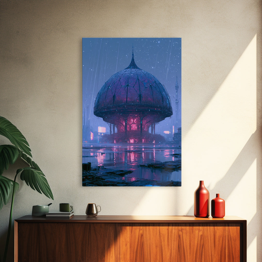 Futuristic Botanical Dome Framed Canvas Print, Scifi Art, Textured Painting, Living Room Decor, Orbit, Canvas Wall Art, SCI-2x3-56