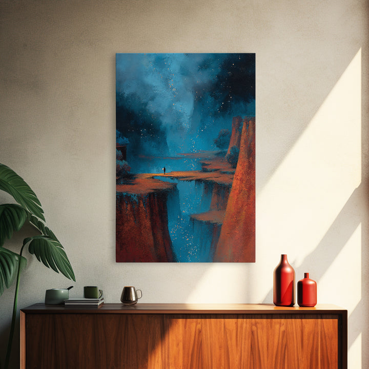 Planetary Sunrise over Ice Cliffs Framed Canvas Print, Scifi Art, Canvas Wall Art, Living Room Decor, Fine Art, Orbit, SCI-2x3-78