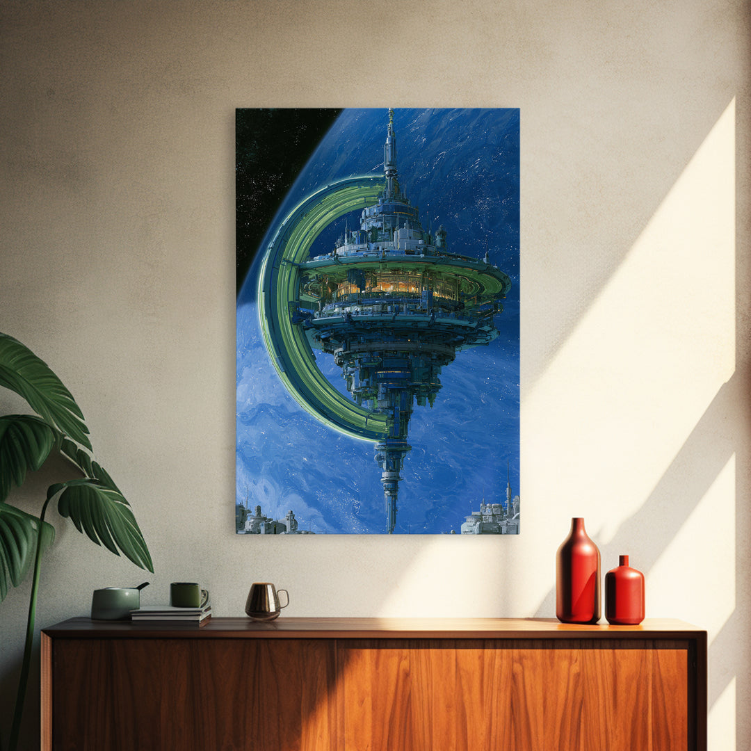 Space Station Orbiting Blue Gas Giant Canvas Print, Scifi Art, Ai Art, Living Room Decor, Abstract Art, Orbit, Star Wars Art, SCI-2x3-86