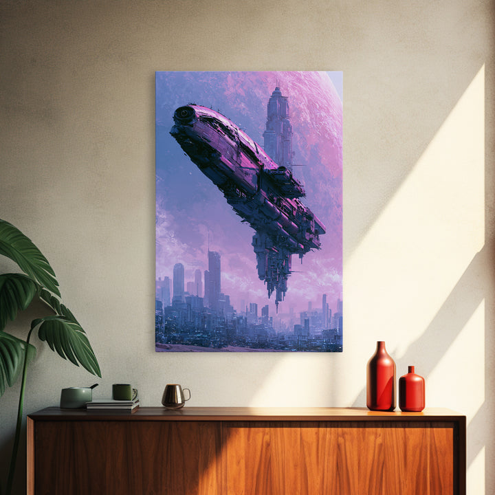 Distant Spaceship Above Alien Desert Planet Canvas Print, Scifi Art, Canvas Wall Art, Living Room Decor, Fine Art, Orbit, SCI-2x3-9