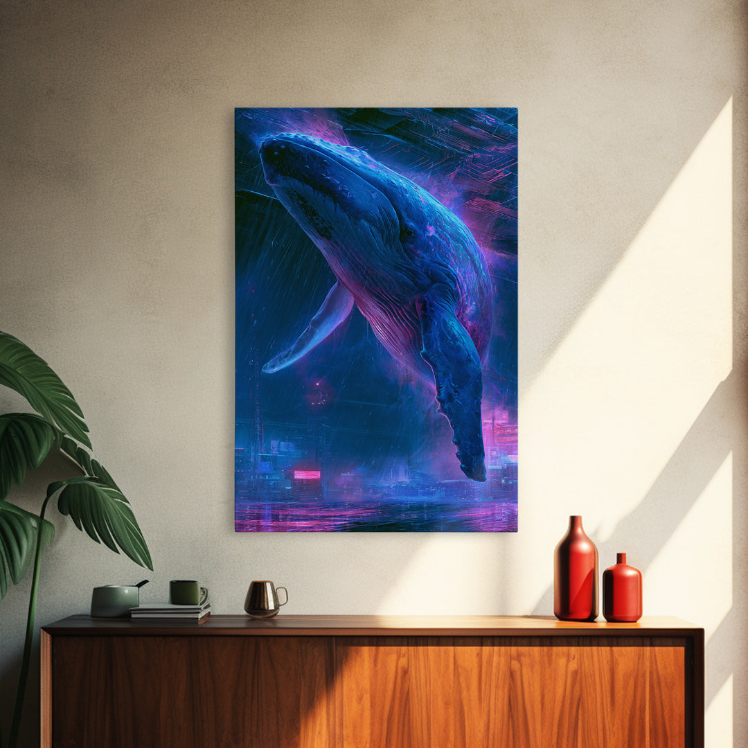 Cosmic Whale Swimming Through Deep Space Canvas Print, Scifi Art, Pop Art, Living Room Decor, Fine Art, Orbit, Gallery Decor, SCI-2x3-96