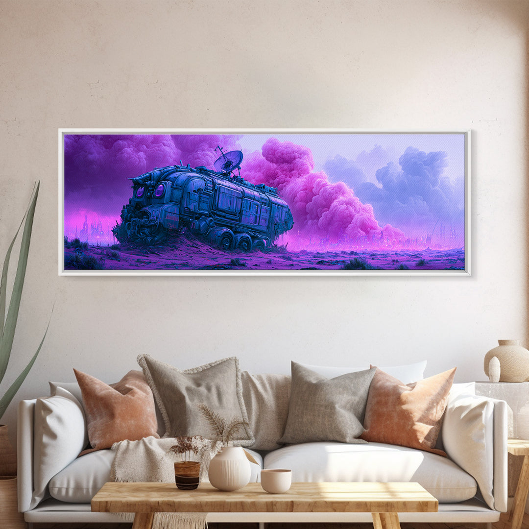 Crashed Satellite in a Desert Storm Canvas Print, Scifi Art, Canvas Wall Art, Living Room Decor, Fine Art, Orbit, SCI-3x1-83