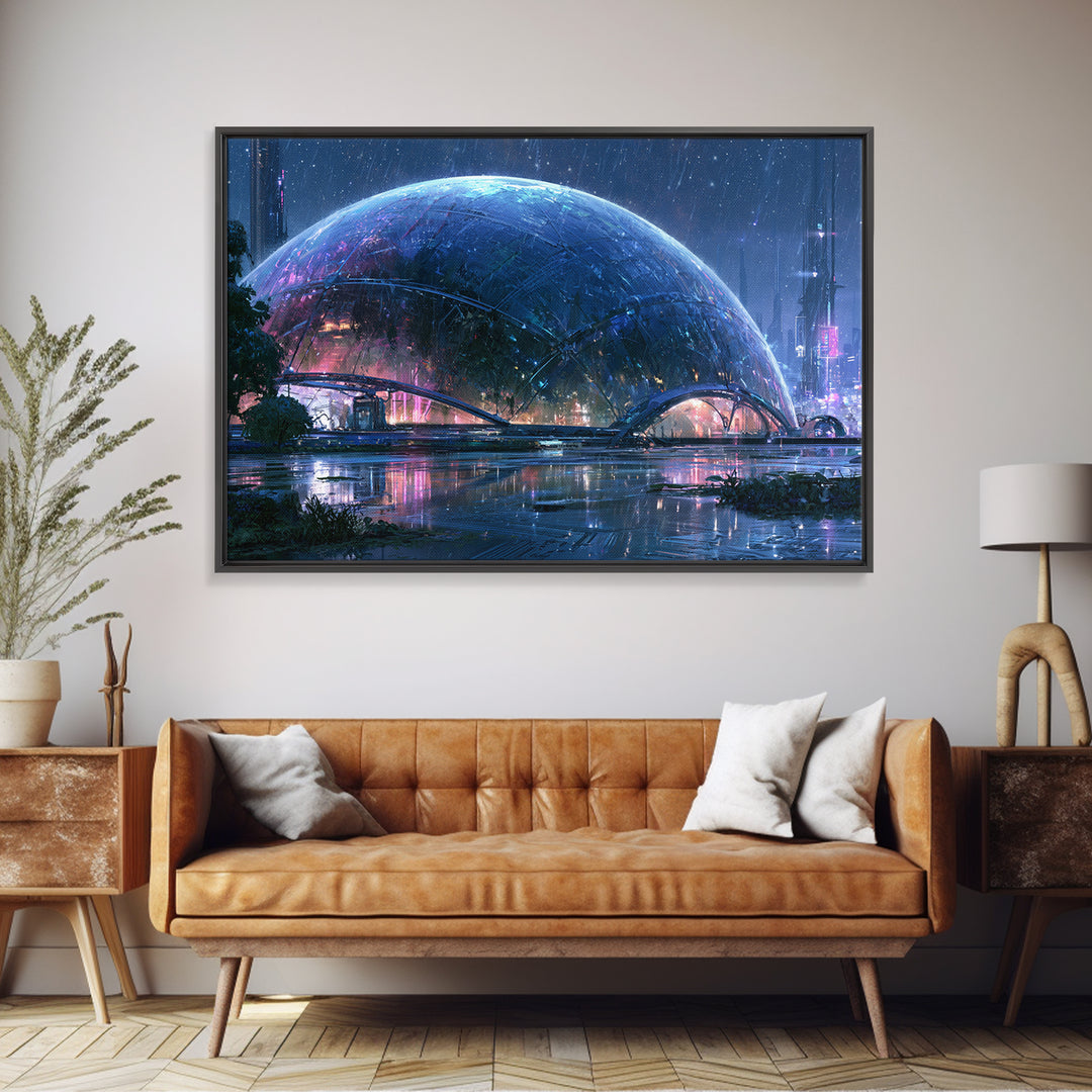 Futuristic Botanical Dome Canvas Print, Scifi Art, Weird Art, Living Room Decor, Fine Art, Orbit, Art Print, Textured Painting, SCI-3x2-52