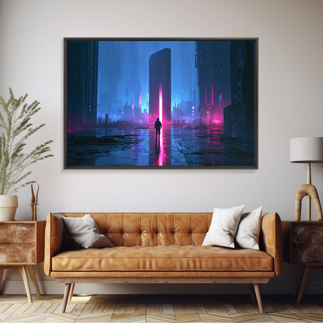 Astronaut Standing Before a Glowing Monolith Canvas Print, Scifi Art, Contemporary Art, Living Room Decor, Fine Art, Orbit, SCI-3x2-54