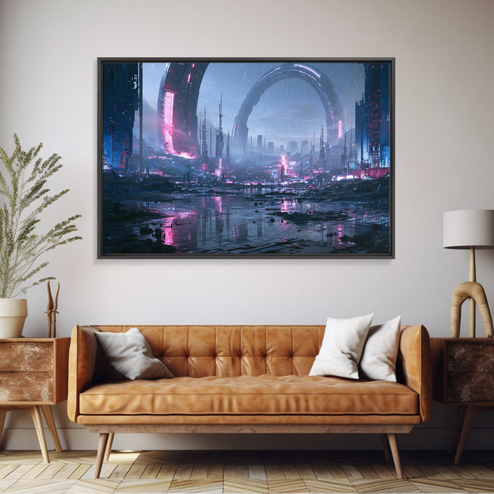Giant Ring World Seen from a Valley Canvas Print, Scifi Art, Poster, Living Room Decor, Fine Art, Orbit, Retro Wall Art, SCI-3x2-84