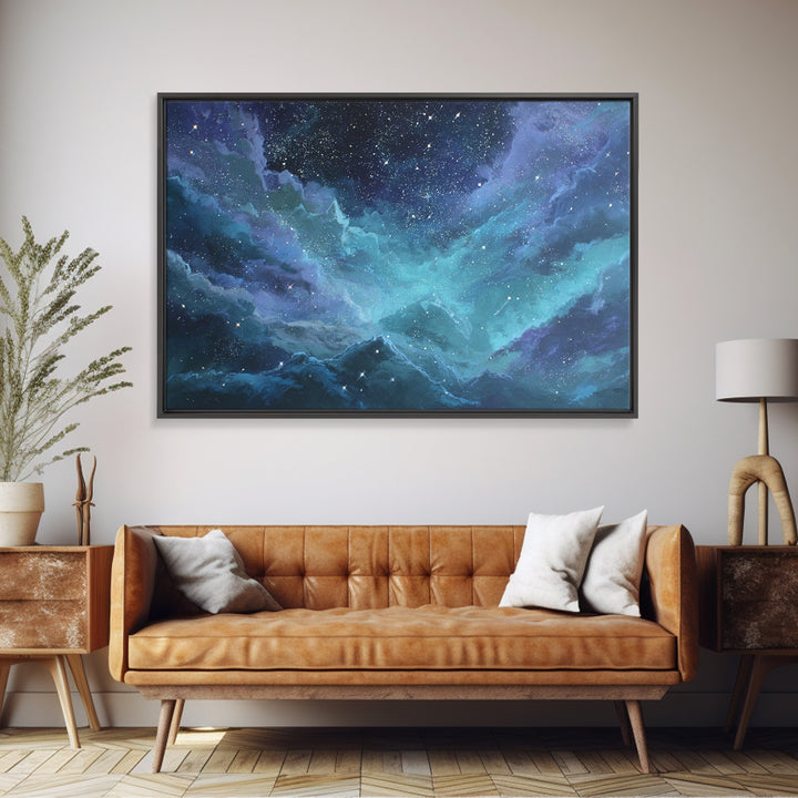 Robot Bird Perched on Antenna Framed Canvas Print, Scifi Art, Abstract Art, Living Room Decor, Fine Art, Orbit, Retro Art, SCI-3x2-99