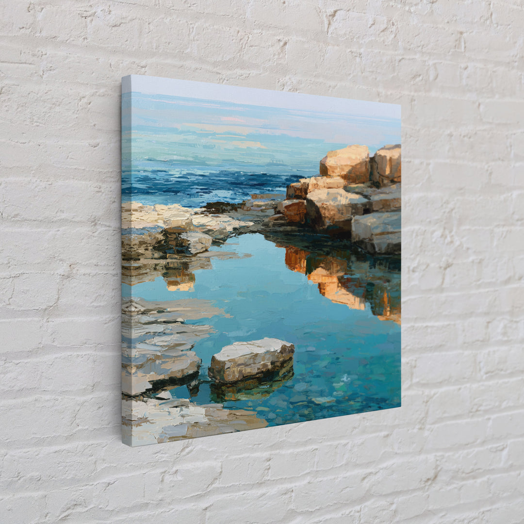 Rocky Tidepool with Reflections Framed Canvas Print, Seascape Art, Canvas Wall Art, Coastal Decor, Fine Art, Seascape, SEA-1x1-11