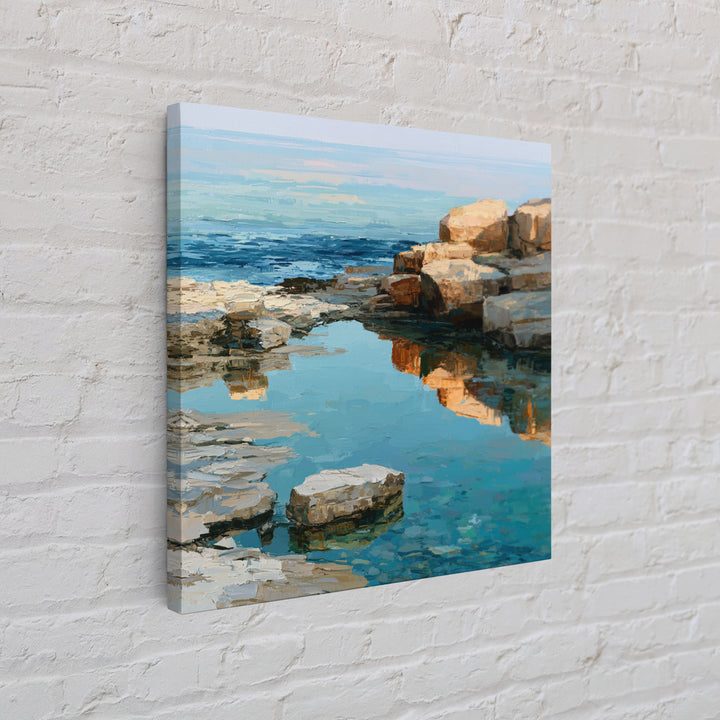Rocky Tidepool with Reflections Framed Canvas Print, Seascape Art, Canvas Wall Art, Coastal Decor, Fine Art, Seascape, SEA-1x1-11