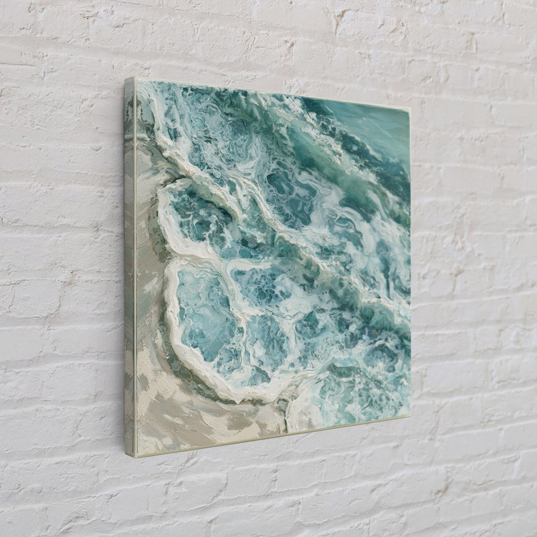 Ocean Foam Patterns from Above Framed Canvas Print, Seascape Art, Digital Prints, Coastal Decor, Oil Painting, Seascape, SEA-1x1-12