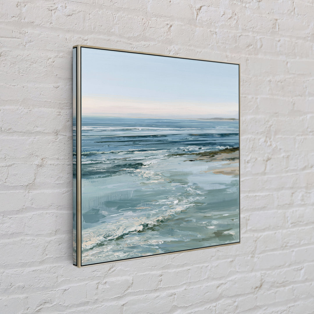 Calm Blue Horizon Framed Canvas Print, Seascape Art, Living Room Decor, Coastal Decor, Oil Painting, Seascape, Gallery Decor, SEA-1x1-2