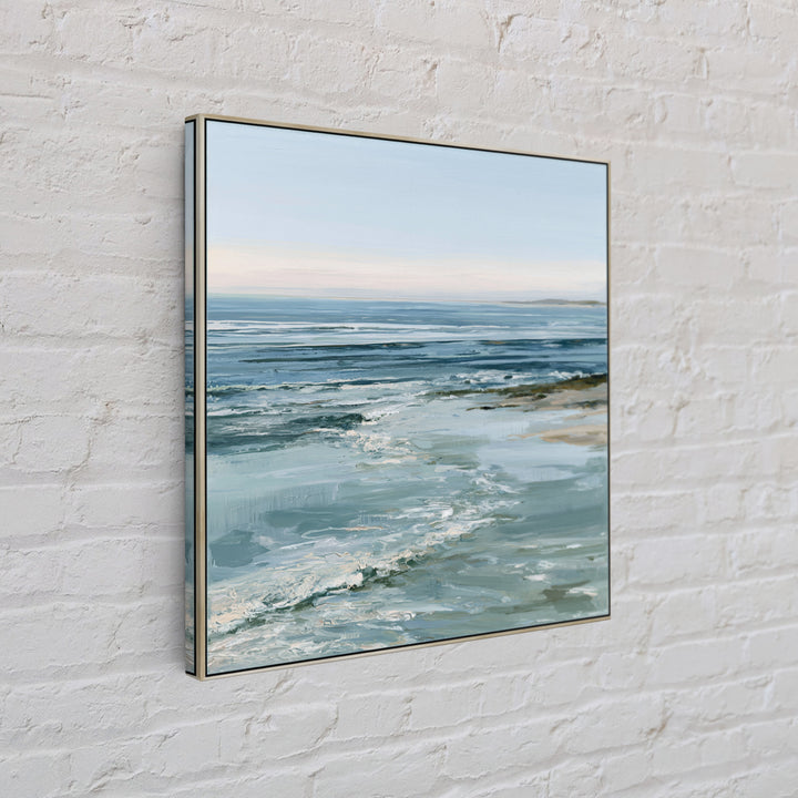 Calm Blue Horizon Framed Canvas Print, Seascape Art, Living Room Decor, Coastal Decor, Oil Painting, Seascape, Gallery Decor, SEA-1x1-2