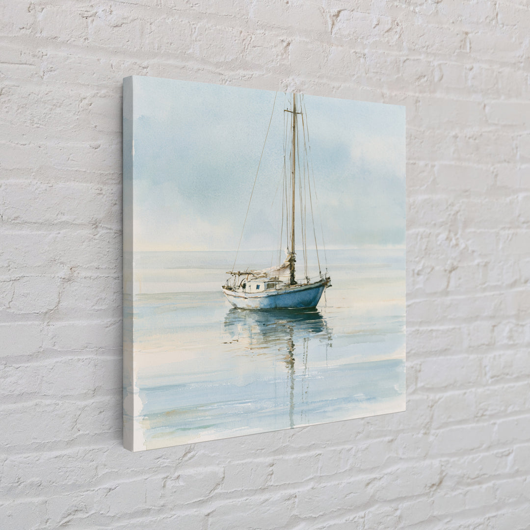 Quiet Sailboat on Glassy Water Framed Canvas Print, Seascape Art, Gallery Decor, Coastal Decor, Fine Art, Seascape, SEA-1x1-32