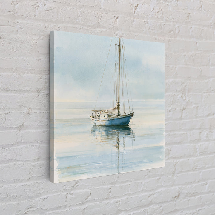 Quiet Sailboat on Glassy Water Framed Canvas Print, Seascape Art, Gallery Decor, Coastal Decor, Fine Art, Seascape, SEA-1x1-32
