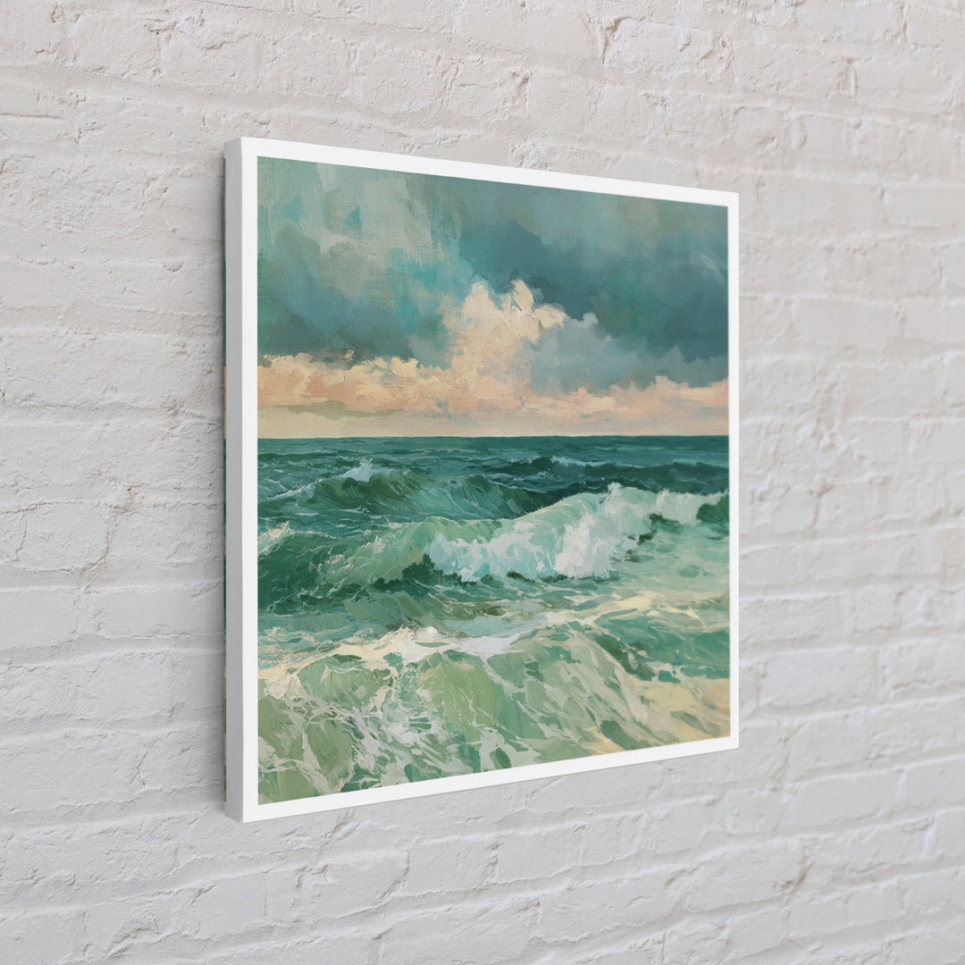 Turbulent Green Sea Framed Canvas Print, Seascape Art, Fine Art Print, Coastal Decor, Abstract Art, Seascape, Digital Prints, SEA-1x1-33
