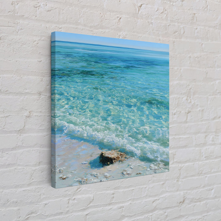 Tropical Lagoon with Transparent Shallows Framed Canvas Print, Seascape Art, Coastal Wall Art, Coastal Decor, Watercolor Art, SEA-1x1-34