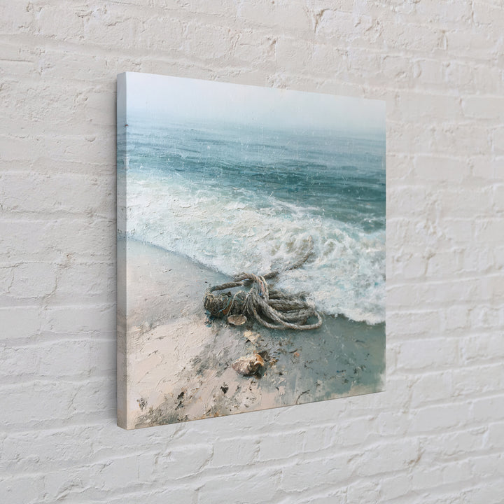 Rain over Ocean with Blurred Horizon Framed Canvas Print, Seascape Art, Canvas Print, Coastal Decor, Oil Painting, Seascape, SEA-1x1-68