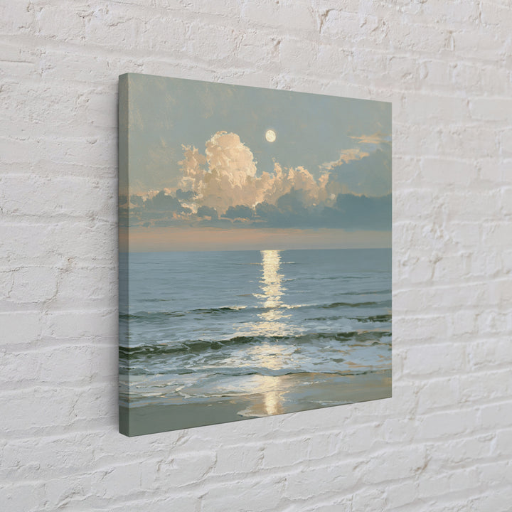 Moonlit Ocean with Silver Path of Light Canvas Print, Seascape Art, Wall Art, Coastal Decor, Oil Painting, Seascape, SEA-1x1-99