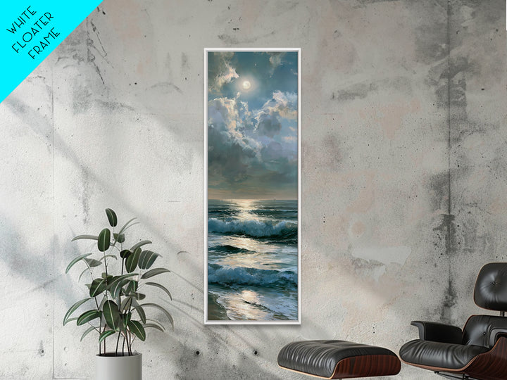 Moonlit Ocean with Silver Path of Light Framed Canvas Print, Seascape Art, Home Decor, Coastal Decor, Fine Art, Seascape, SEA-1x3-15