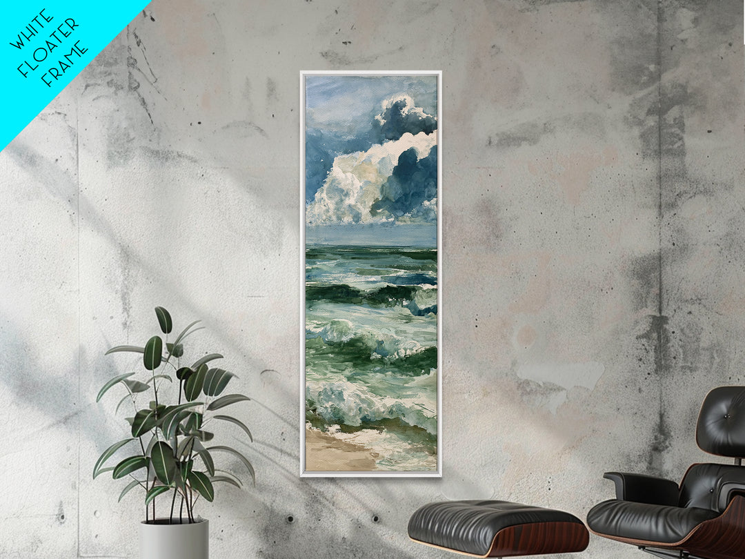 Turbulent Green Sea Framed Canvas Print, Seascape Art, Boho Decor, Coastal Decor, Oil Painting, Seascape, Printable Wall Art, SEA-1x3-45