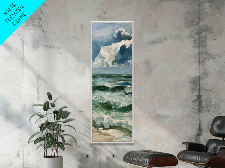 Turbulent Green Sea Framed Canvas Print, Seascape Art, Boho Decor, Coastal Decor, Oil Painting, Seascape, Printable Wall Art, SEA-1x3-45