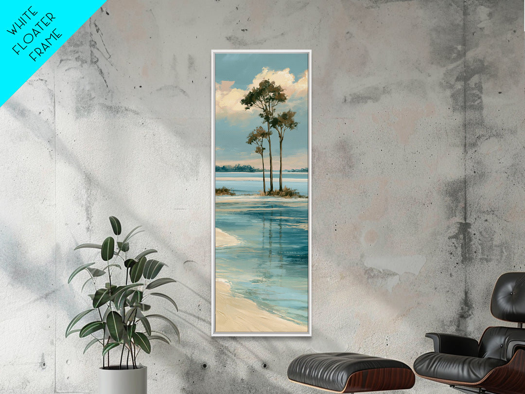 Tropical Lagoon with Transparent Shallows Framed Canvas Print, Seascape Art, Watercolor Art, Coastal Decor, Fine Art, Seascape, SEA-1x3-46