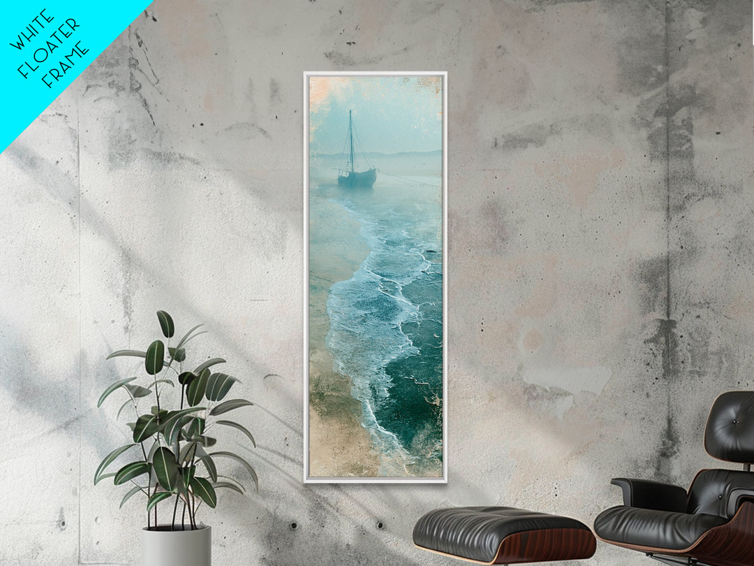 Fishing Boat Silhouette Framed Canvas Print, Seascape Art, Coastal Decor, Fine Art, Seascape, Minimalist Decor, SEA-1x3-74