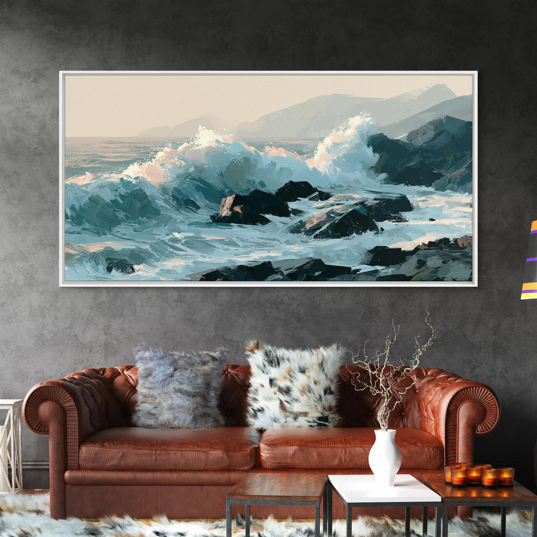 Storm Waves Crashing Canvas Print, Seascape Art, Wall Art, Coastal Decor, Oil Painting, Seascape, Abstract Art, Bedroom Decor, SEA-2x1-21