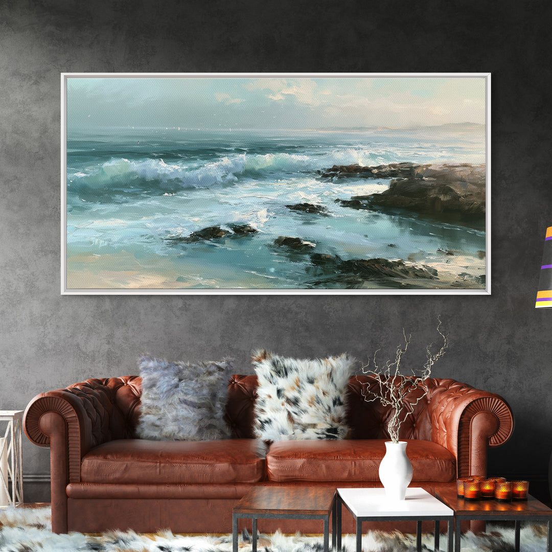 Rocky Tidepool with Reflections Canvas Print, Seascape Art, Digital Wall Art, Coastal Decor, Fine Art, Seascape, Wall Art Print, SEA-2x1-31